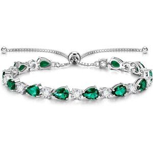 Sterling Silver Shine of Tears Birthstone Tennis Bracelet - 05-Emerald